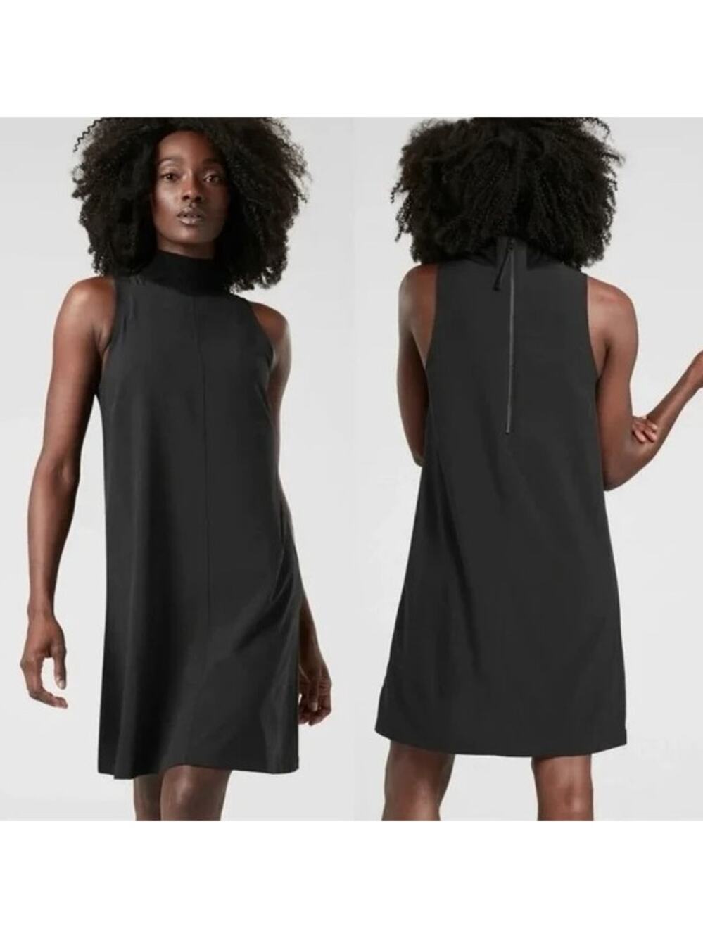 Athleta Initiative Sleeveless Dress Black Small High Neck Exposed Zipper